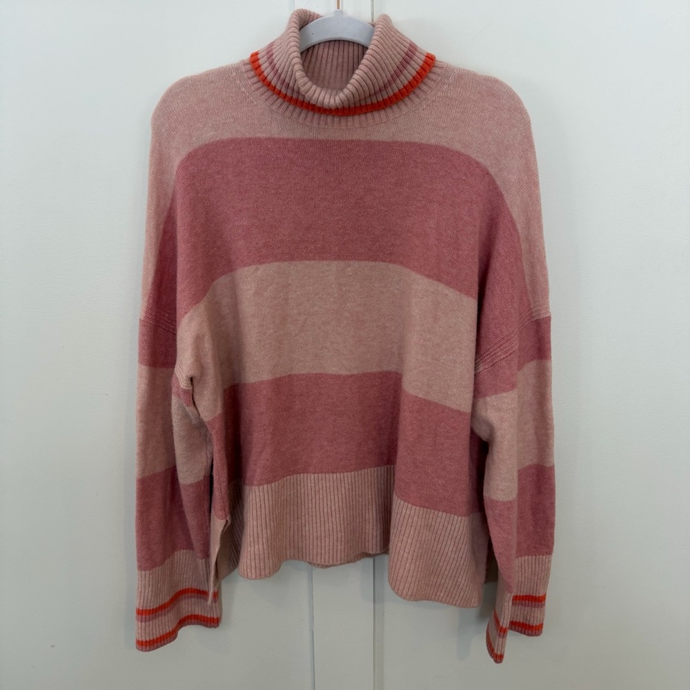 J. Crew Women’s Sweater Striped Pink Turtleneck Wool Drop Shoulder Cozy‎ XXL